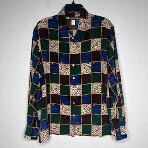 VTG Notations Womens 22W Animal Patchwork Print Long Sleeve Button Down Dopamine